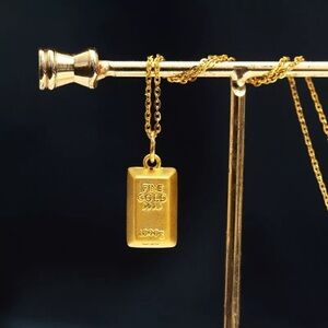 Pure 999 24K Yellow Gold 3D Rich Little Gold Bricku Pendant with chain